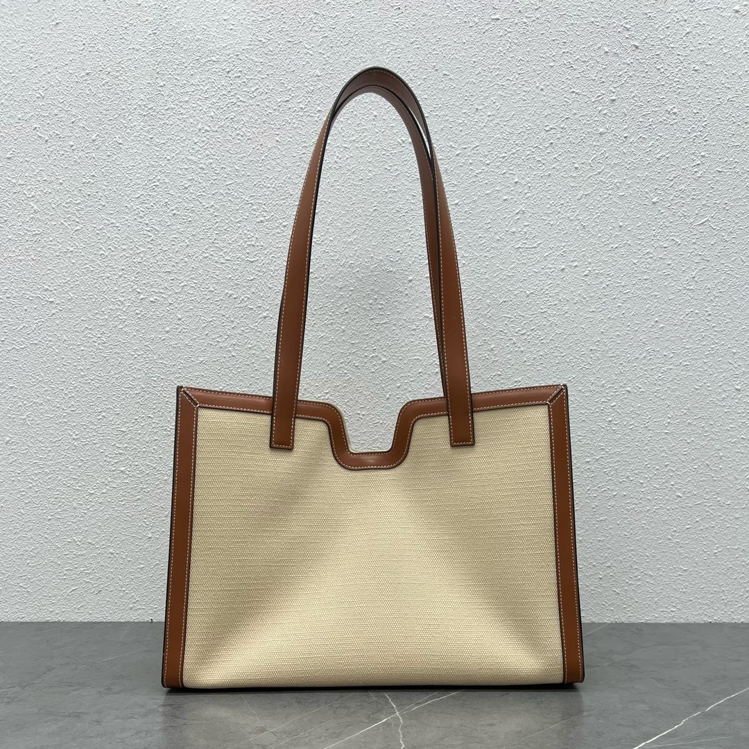 Celine Cabas 16 Textile Calfskin Handbag Shoulder Bag Natural/Tan 114482